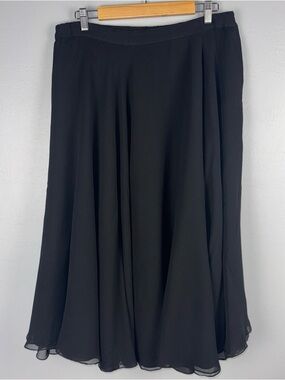 Nieman Marcus Black Tie Skirt Women's 14 Black Silk A-Line Midi Flare Lined READ